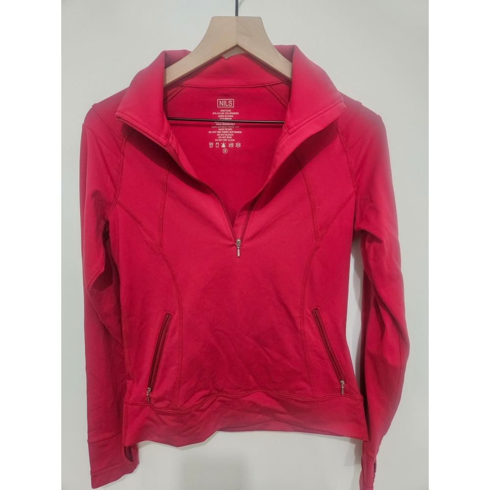 Nils Women Red Half Zip Active Base Layer Jacket Thumbholes Style 8703 Size M